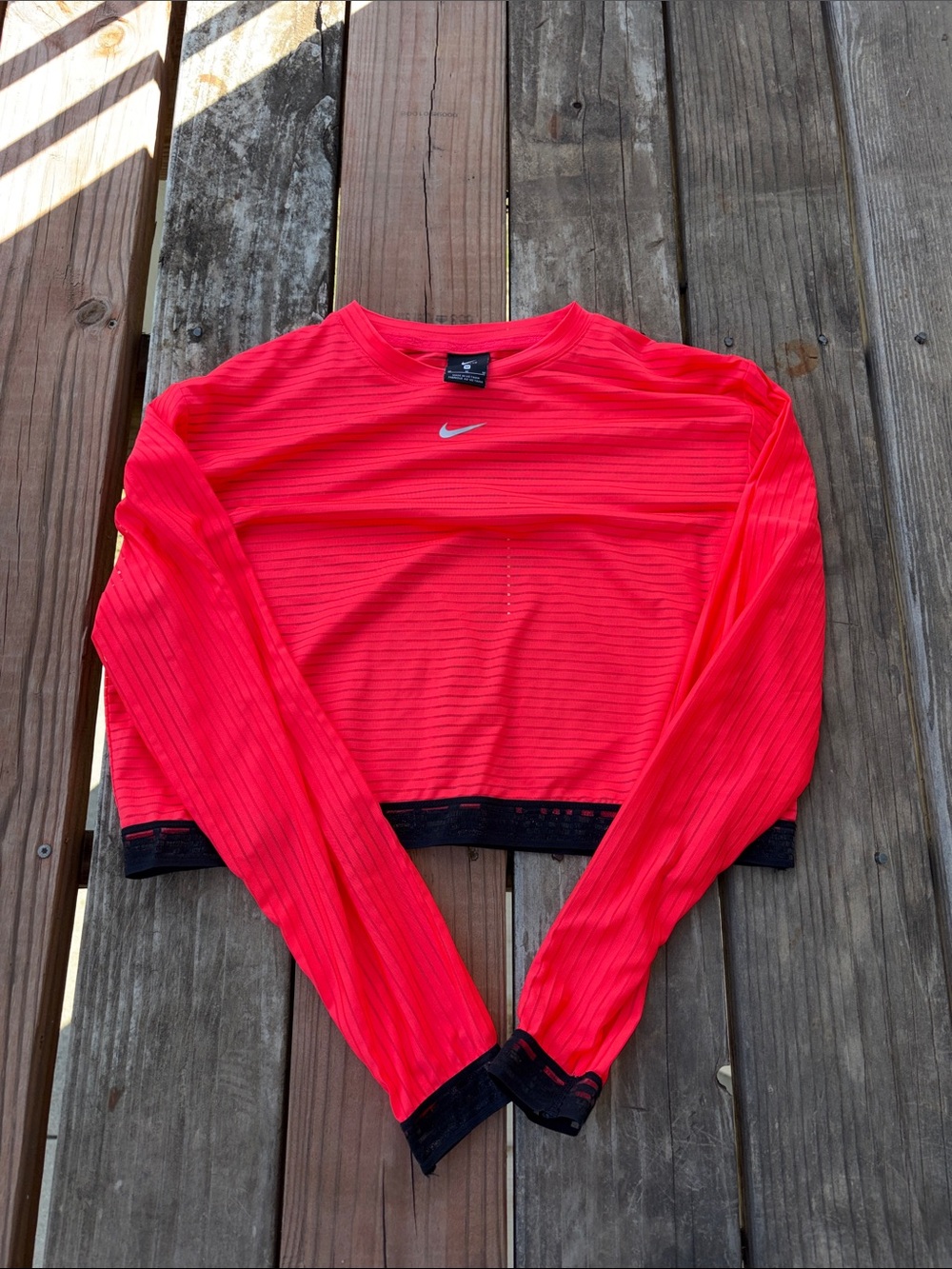 Nike Women’s Bright Pink Long-Sleeve Crop Top with Black Trim